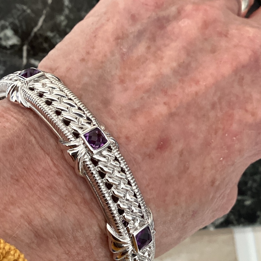 Judith Ripka Silver Bracelet with Purple Accents